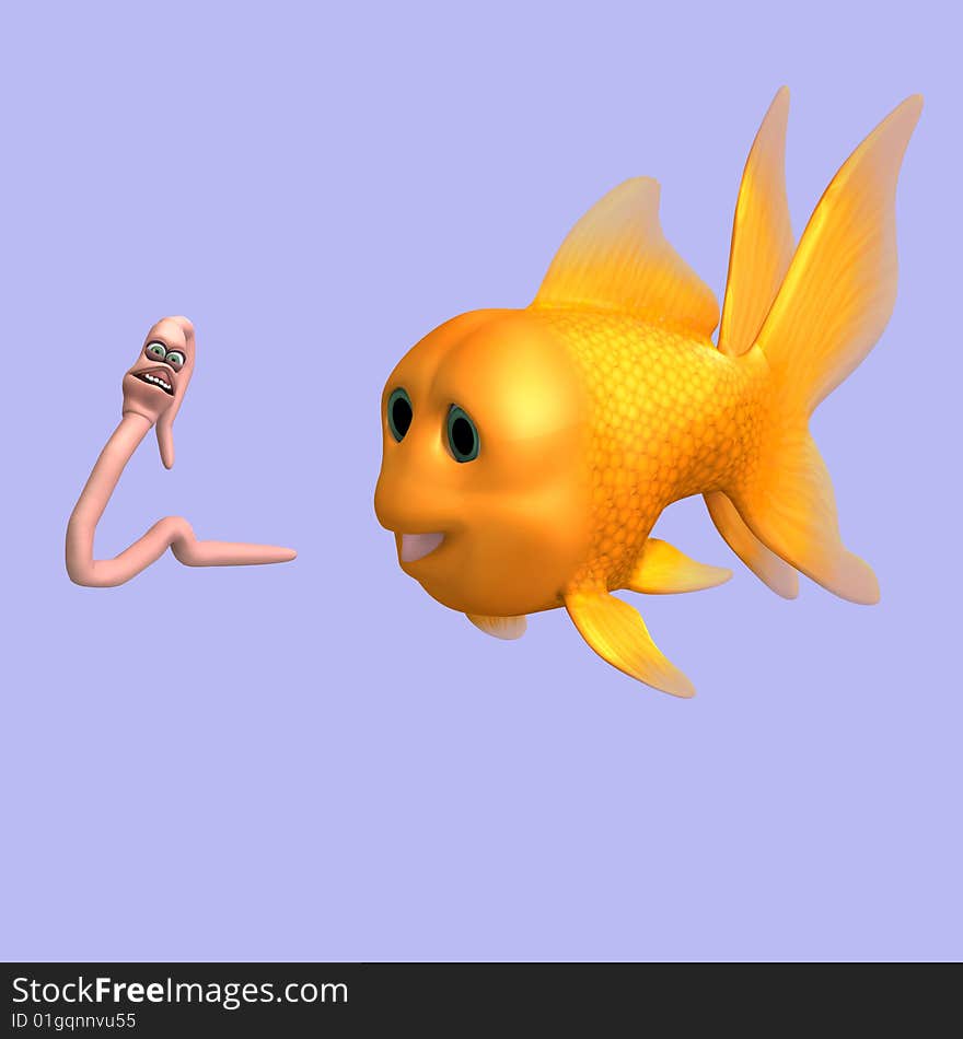 Funny toon worm and fish with Clipping Path. Funny toon worm and fish with Clipping Path