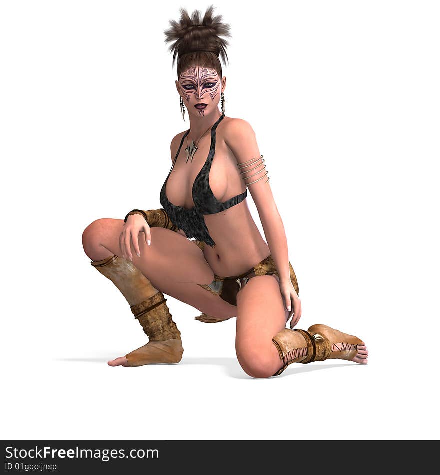 Female Fantasy Barbarian Fighter With Clipping Path. Female Fantasy Barbarian Fighter With Clipping Path