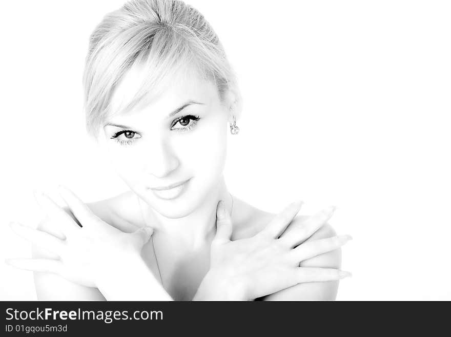 Girl isolated on white (hi key studio shot)