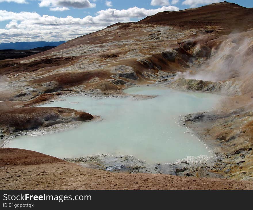 Geothermal platform and fields from a lava near to volcano Krafla in Iceland