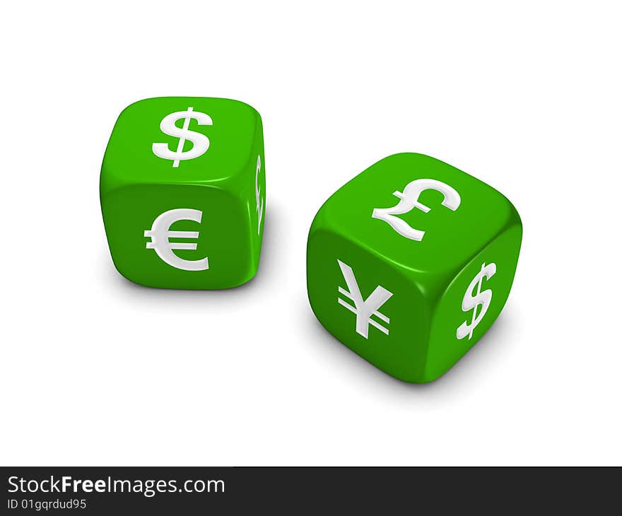 Pair of green dice with currency sign