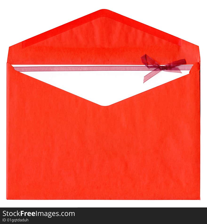 Red Paper Envelope With Pink Bow Isolated On White