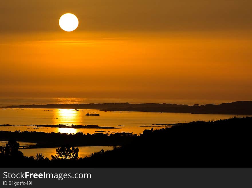 Nature landscape, sunset at sea of witness