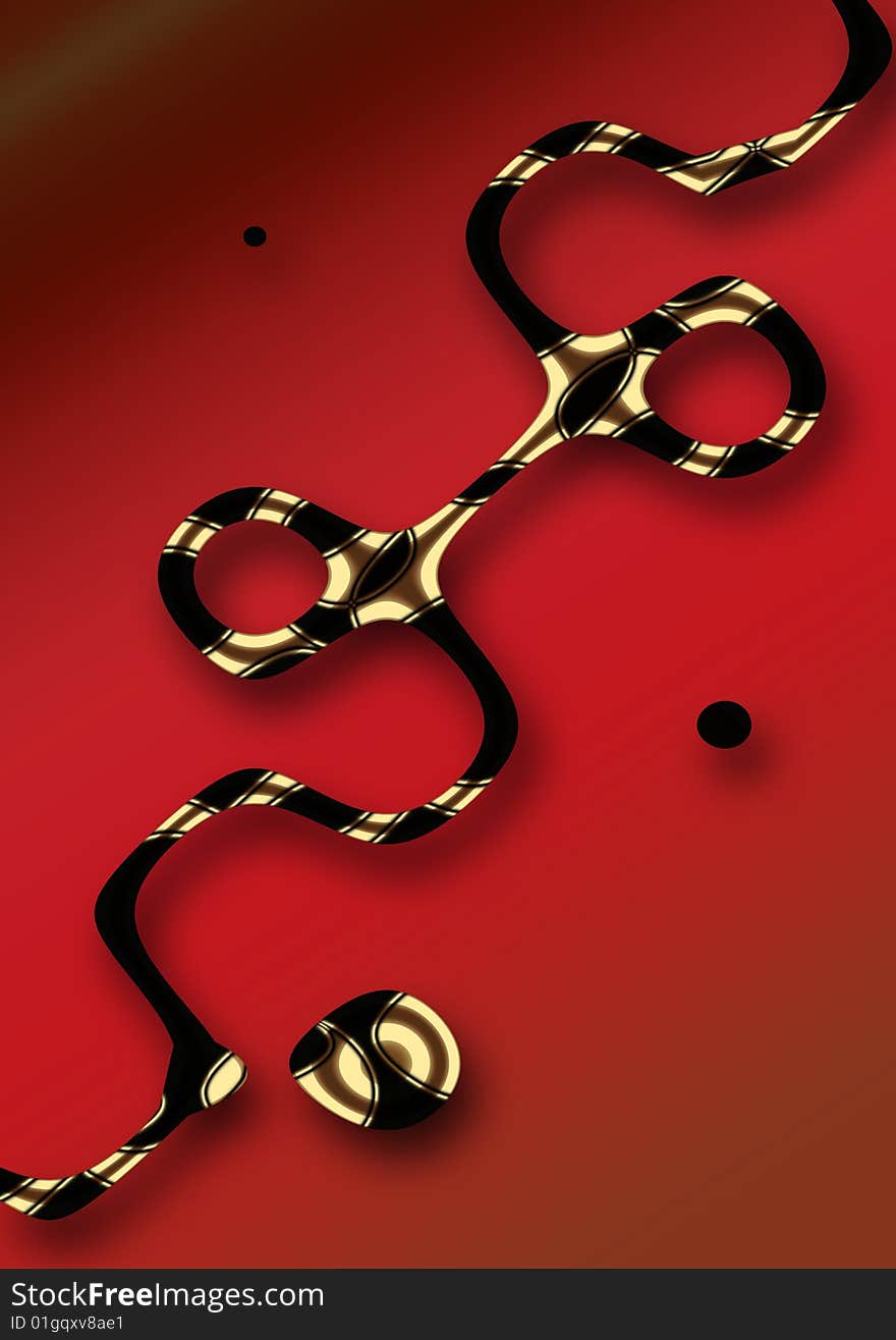 Twirled black and beige line on red background. Twirled black and beige line on red background