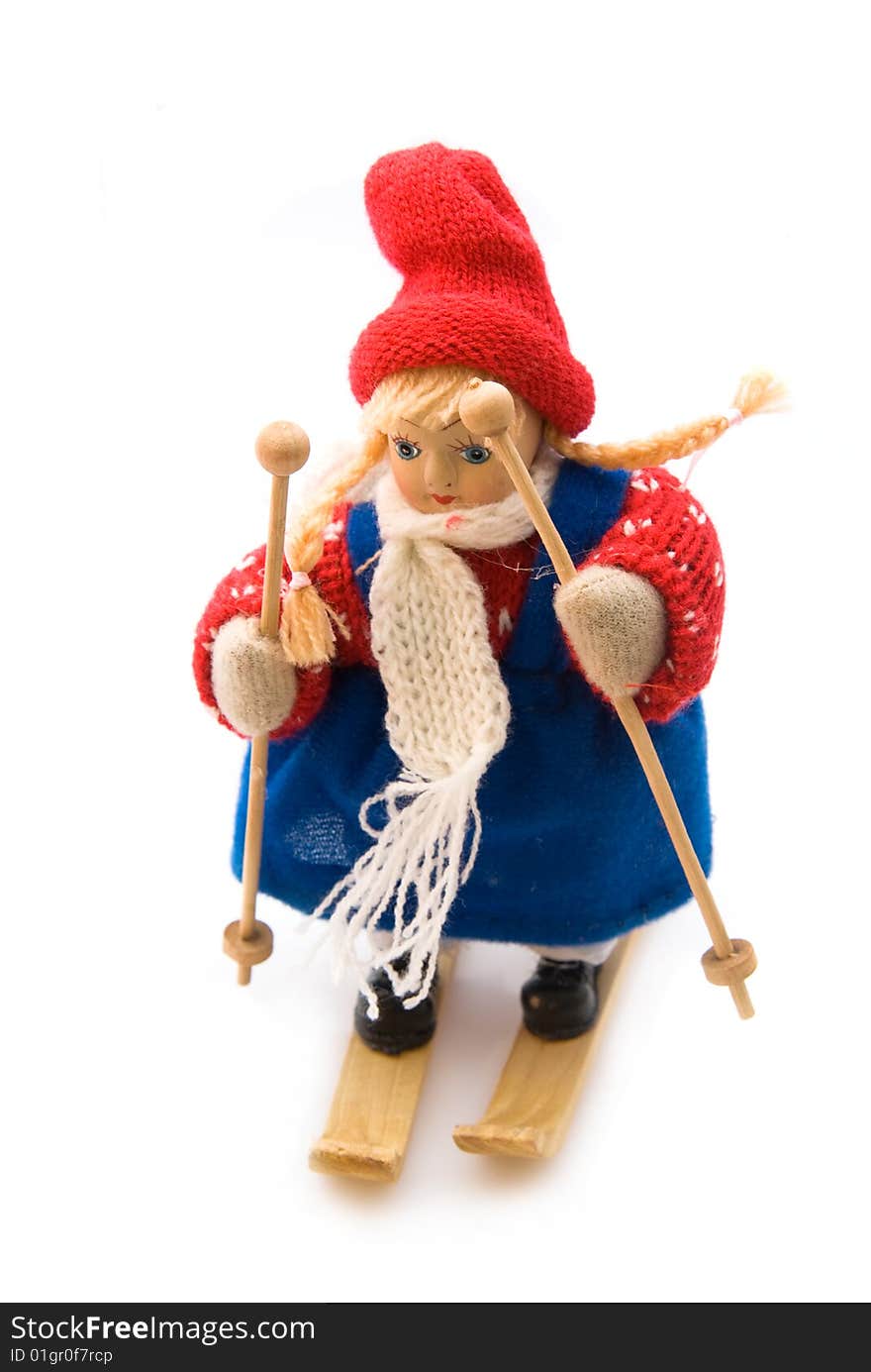 Ski doll for children dressed in austrian popular suite.