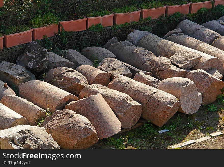 Roman Ruins Ancient Columns Pieces