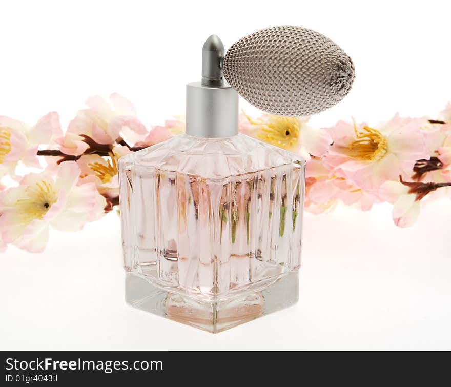 Perfume, pink bottle with cherry blossoms