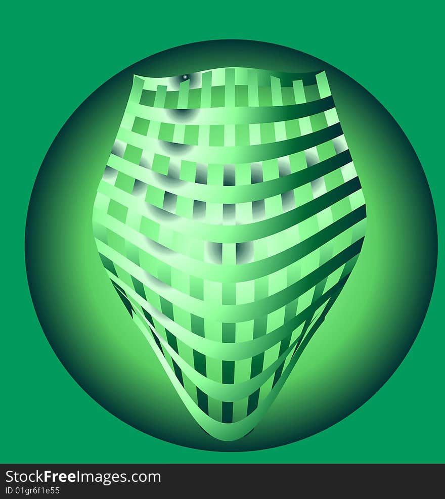 Open woven mask on a green and white background. Open woven mask on a green and white background