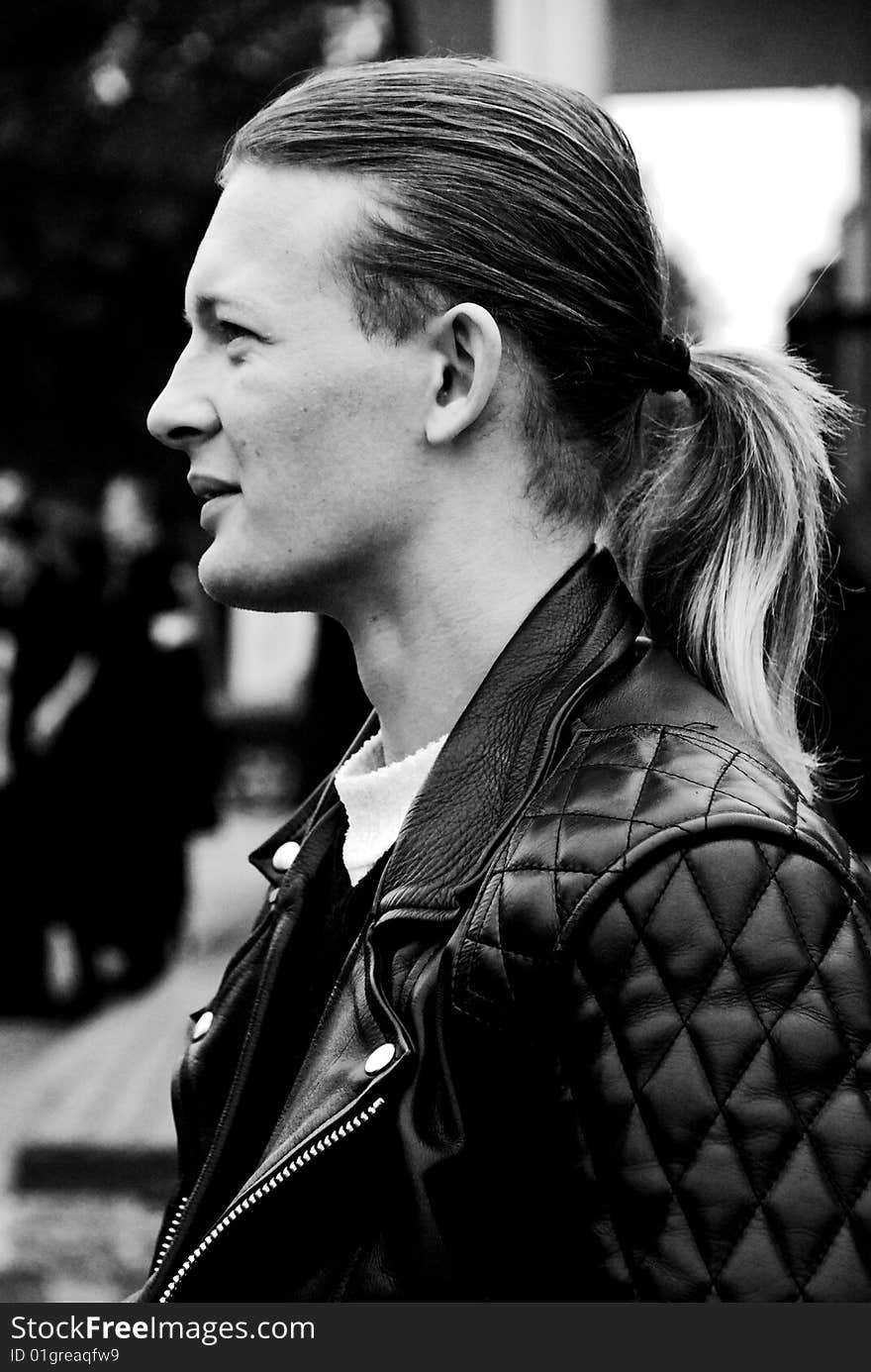 Black and white portrait of young man