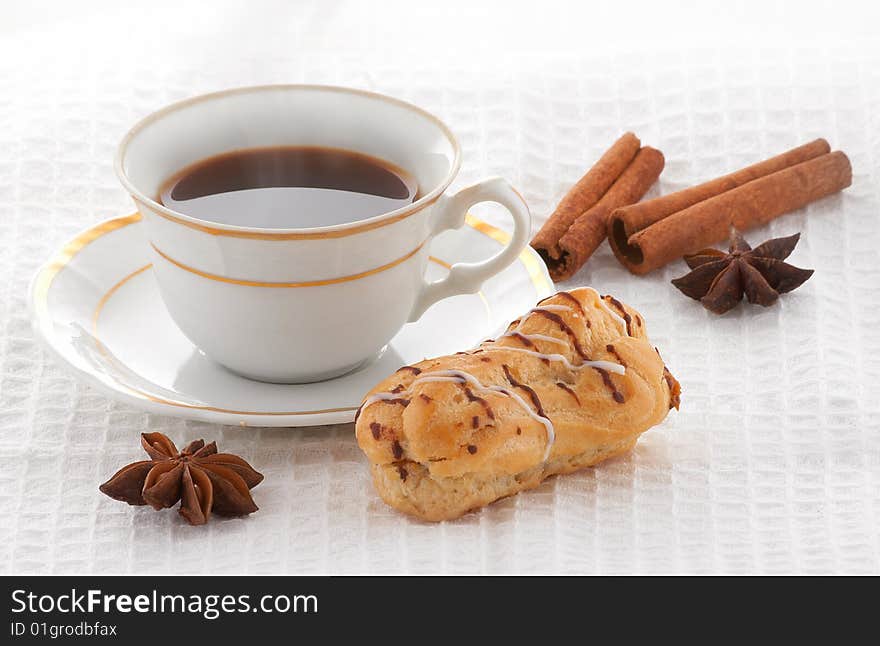 Сup of coffee, with spices and biscuit. Сup of coffee, with spices and biscuit