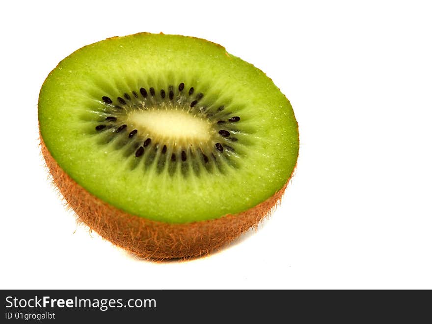 Section of kiwi fruit isolated on white background