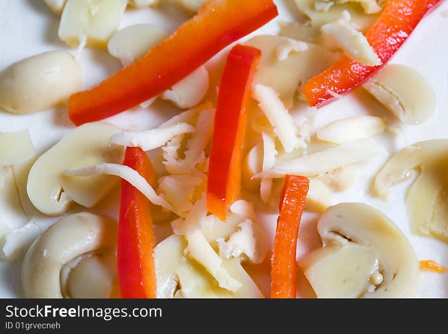 Stock photo: an image of a background of ingredients for pizza