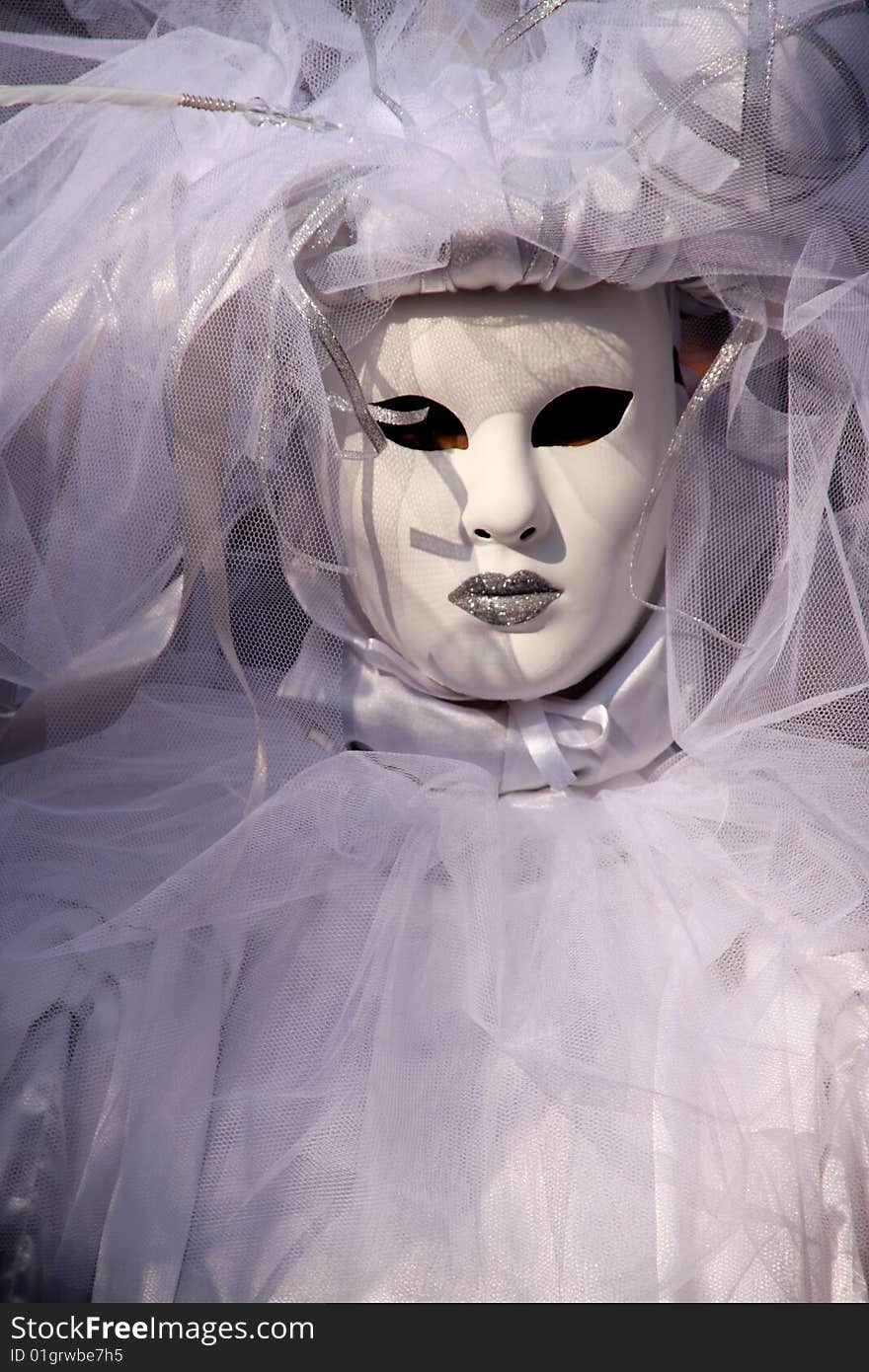 A shot of a very suggestive white mask in venecian carneval. A shot of a very suggestive white mask in venecian carneval