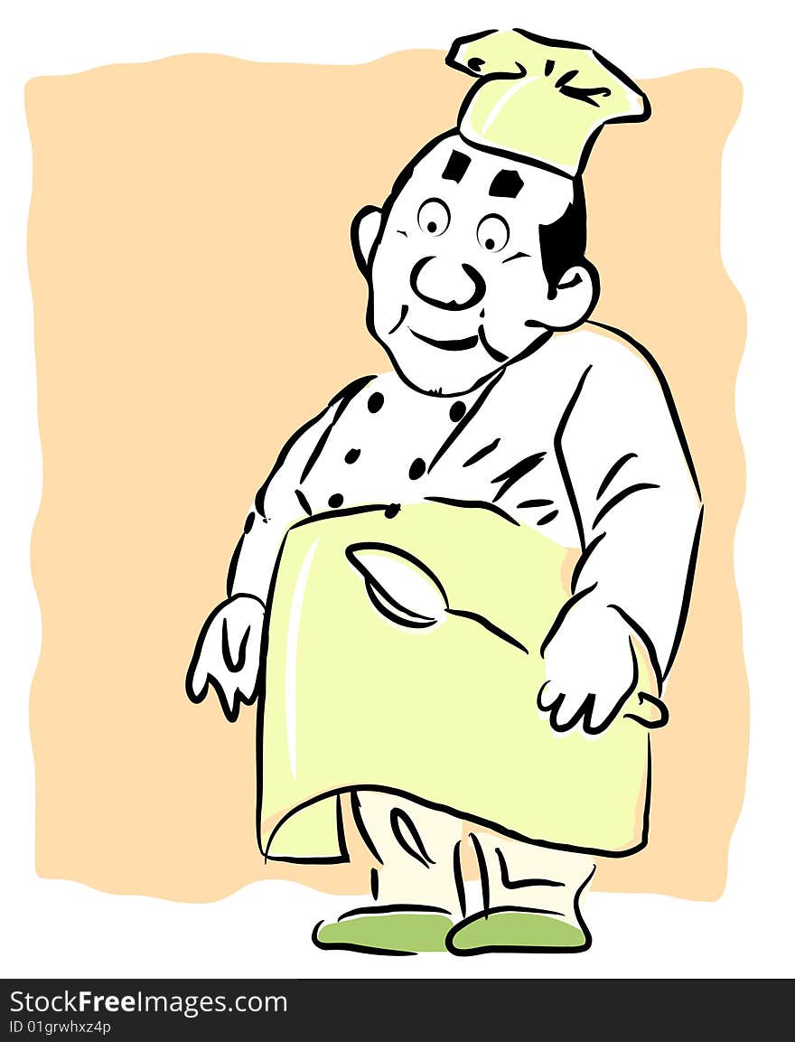 Cartoon illustration of a chef holding a spoon in his hands