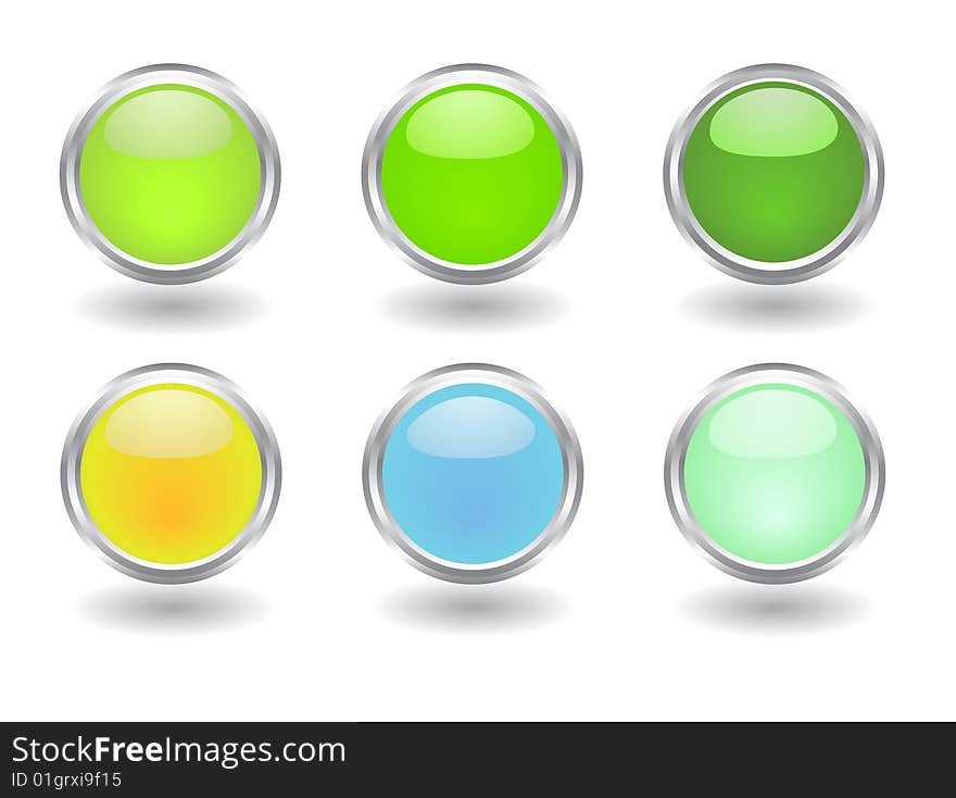 Set of six buttons in bright colors. Set of six buttons in bright colors