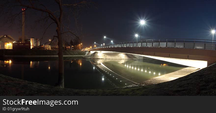 Modern bridge at night