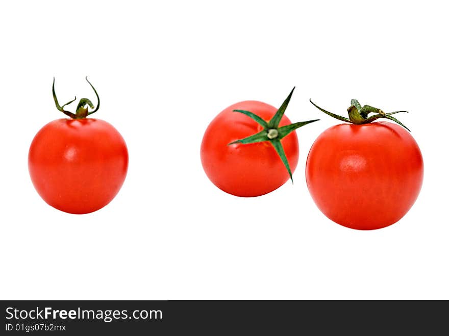 Closeup of cherry tomatoes isolated on white background