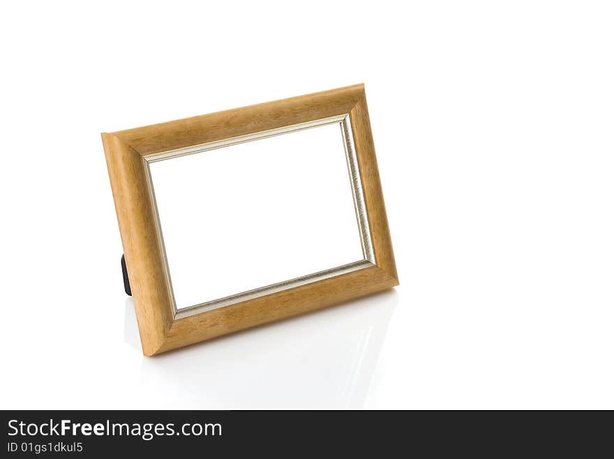 Wooden frame on white background