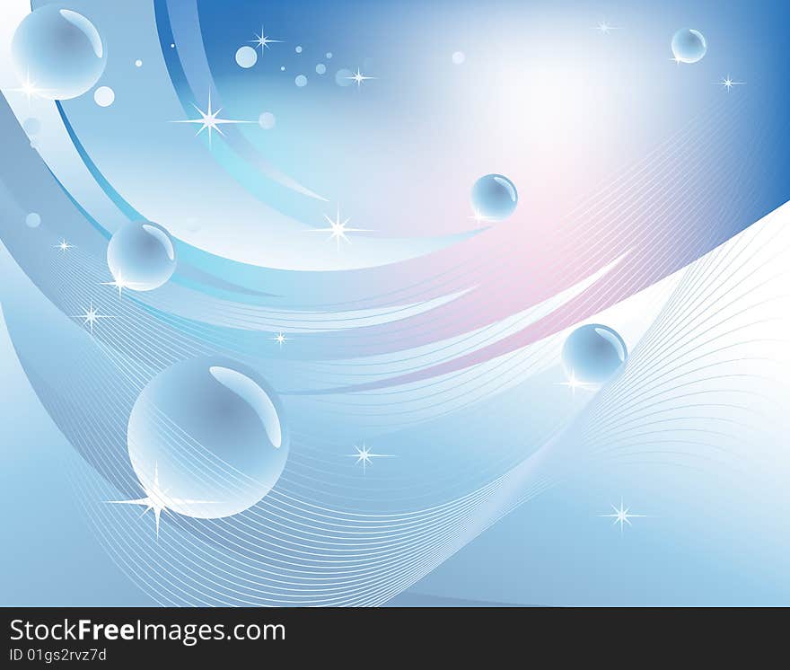 Abstract blue background with glass spheres