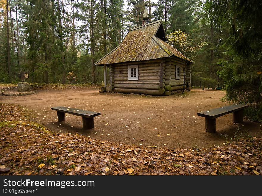 The ancient chapel with a cross. The ancient chapel with a cross