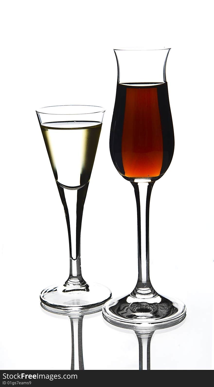 Cold red and white wine in glasses. Cold red and white wine in glasses