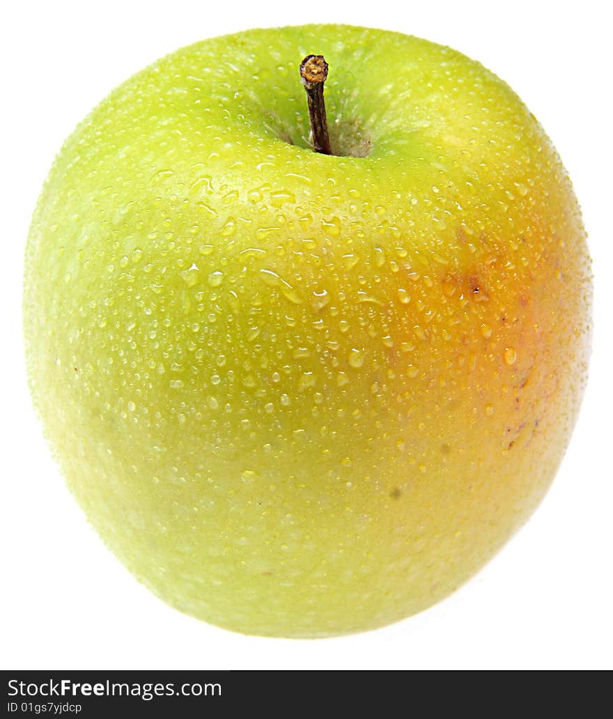 Whole sprinkled green apple with stem. Whole sprinkled green apple with stem.