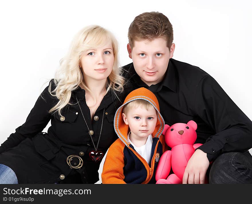 Happy family with baby on white background. Happy family with baby on white background