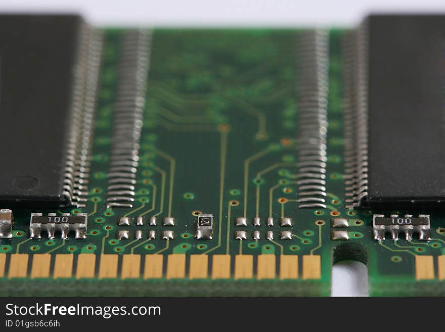 Microcircuits of the computer chip close up