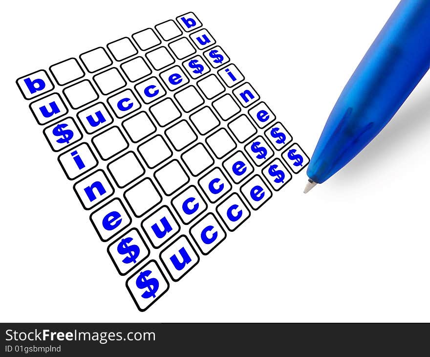 A pen with crossword letters, white background. A pen with crossword letters, white background.