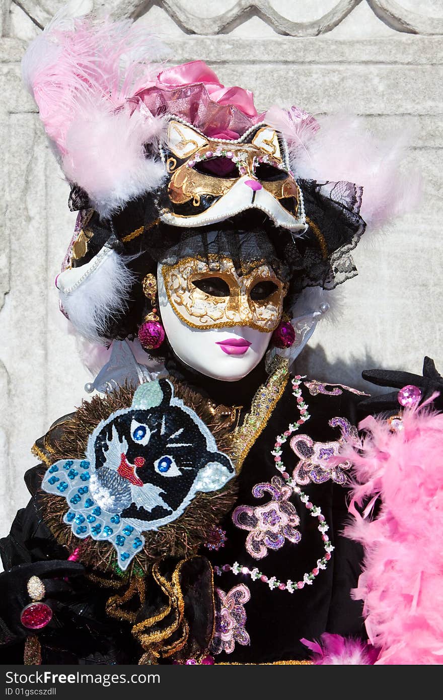 Black costume with cat masks at the Venice Carnival. Black costume with cat masks at the Venice Carnival