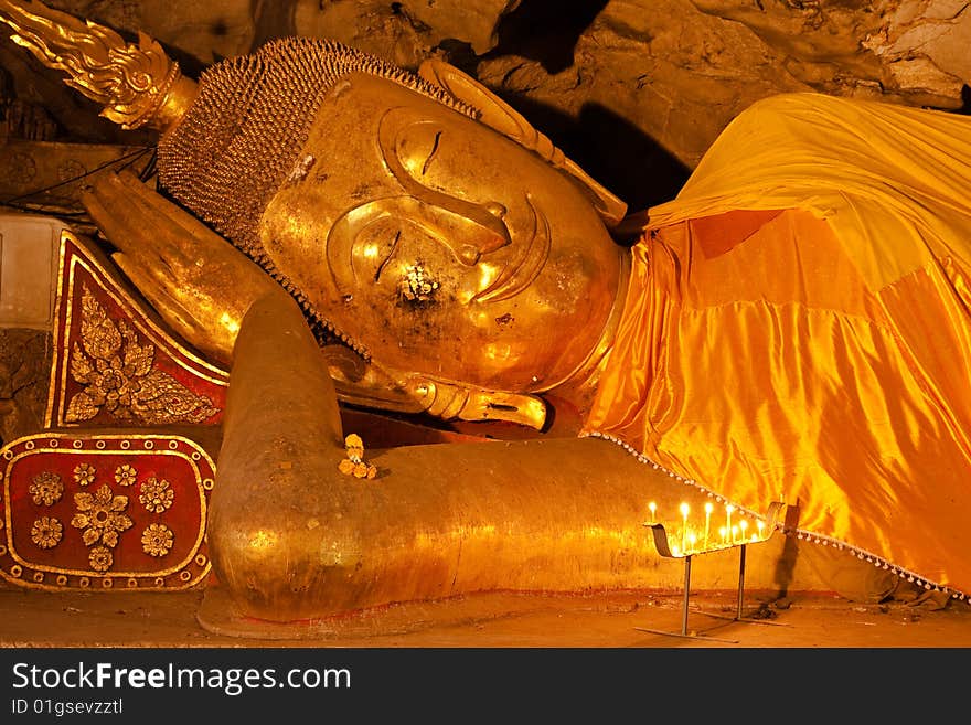 Reclining Buddha images  in Petchaburi province, Thailand. Reclining Buddha images  in Petchaburi province, Thailand.