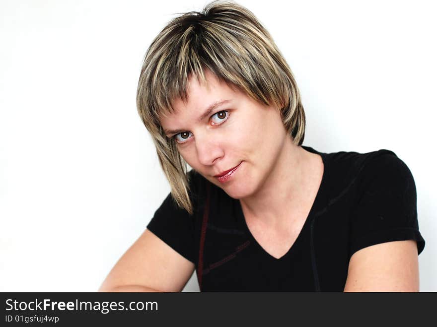 Portrait of the woman on a white background. Portrait of the woman on a white background