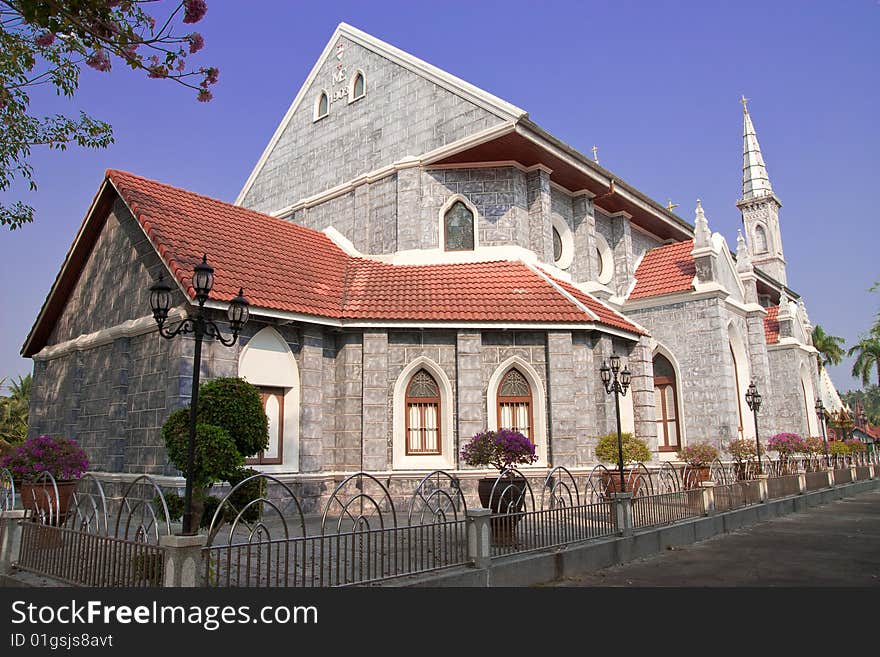 Gothic style, over 100 years old church in Ratchaburi province, Thailand. Gothic style, over 100 years old church in Ratchaburi province, Thailand.