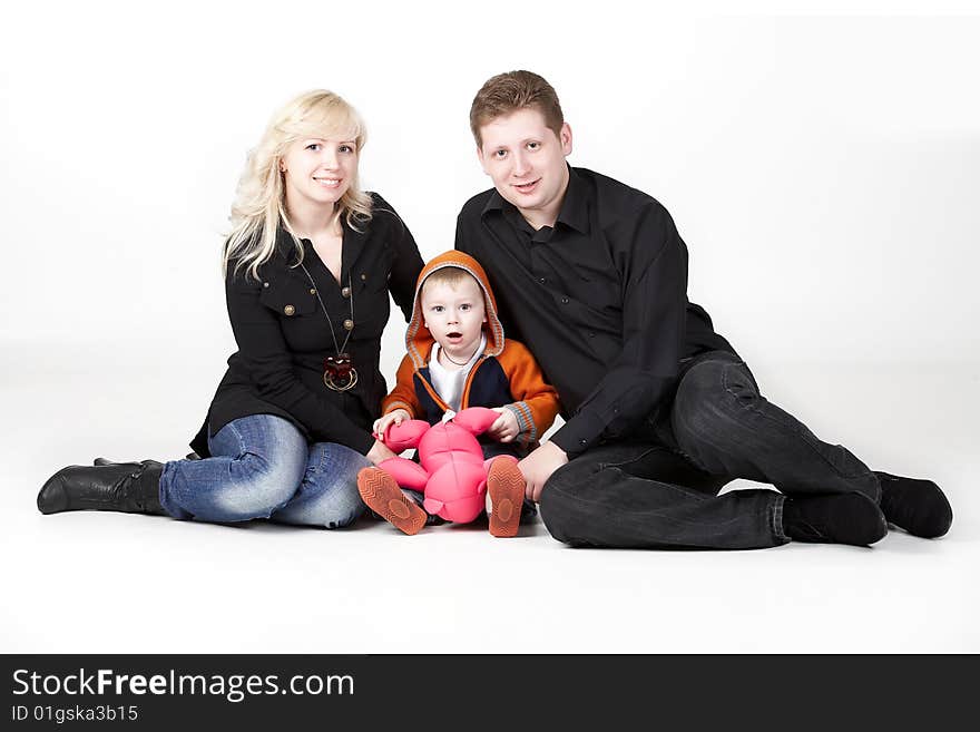 Happy family with baby on white background. Happy family with baby on white background