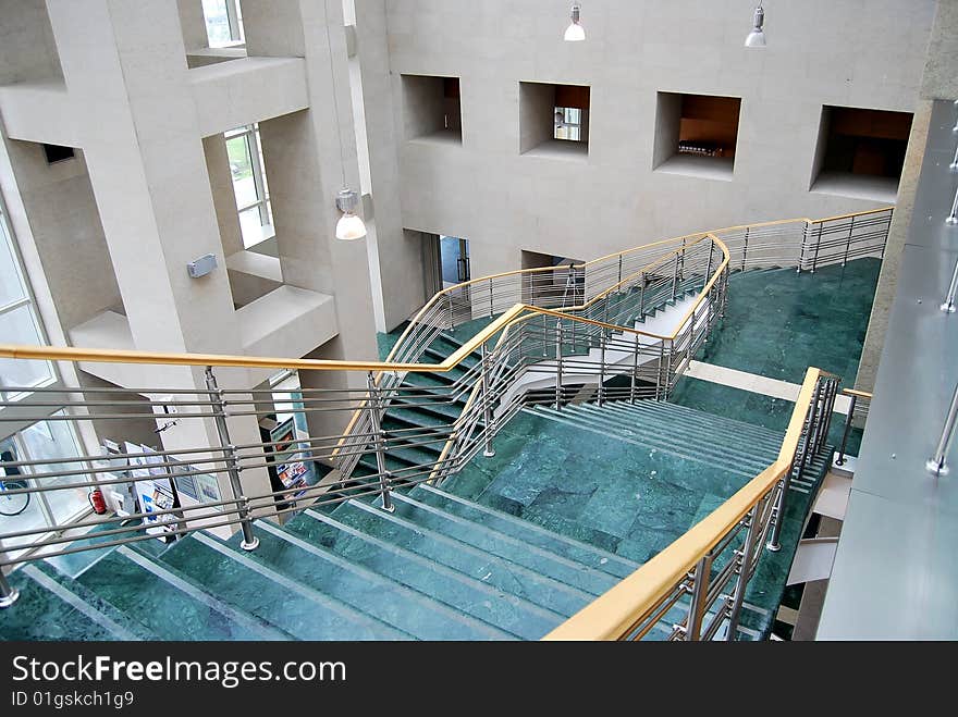 The stairs in the building. The stairs in the building