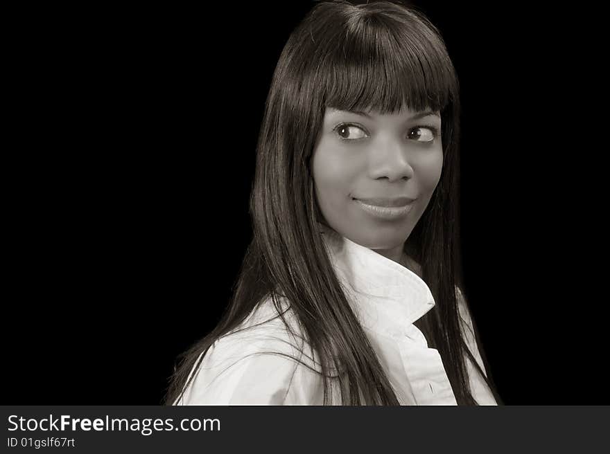 Nice portrait of a Afro American Woman On Black. Nice portrait of a Afro American Woman On Black