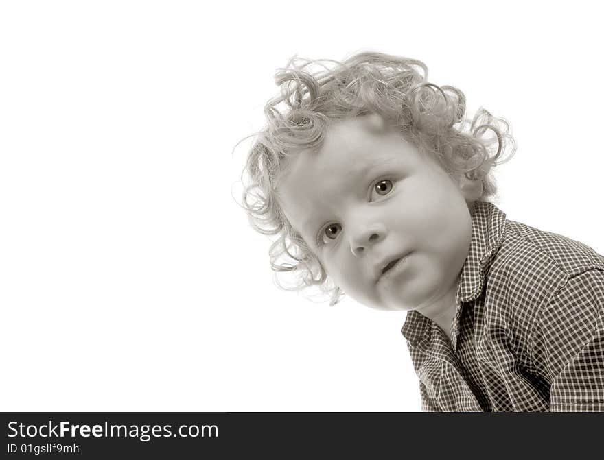 Cute Image of a Little boy peeping  on white