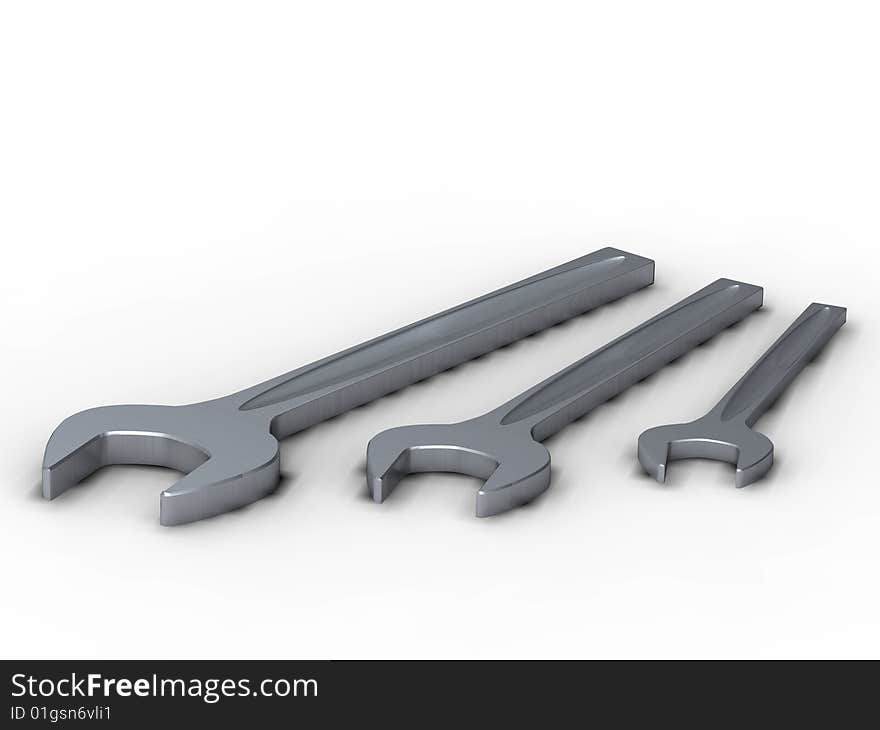 3D rendering of wrench set  on white background