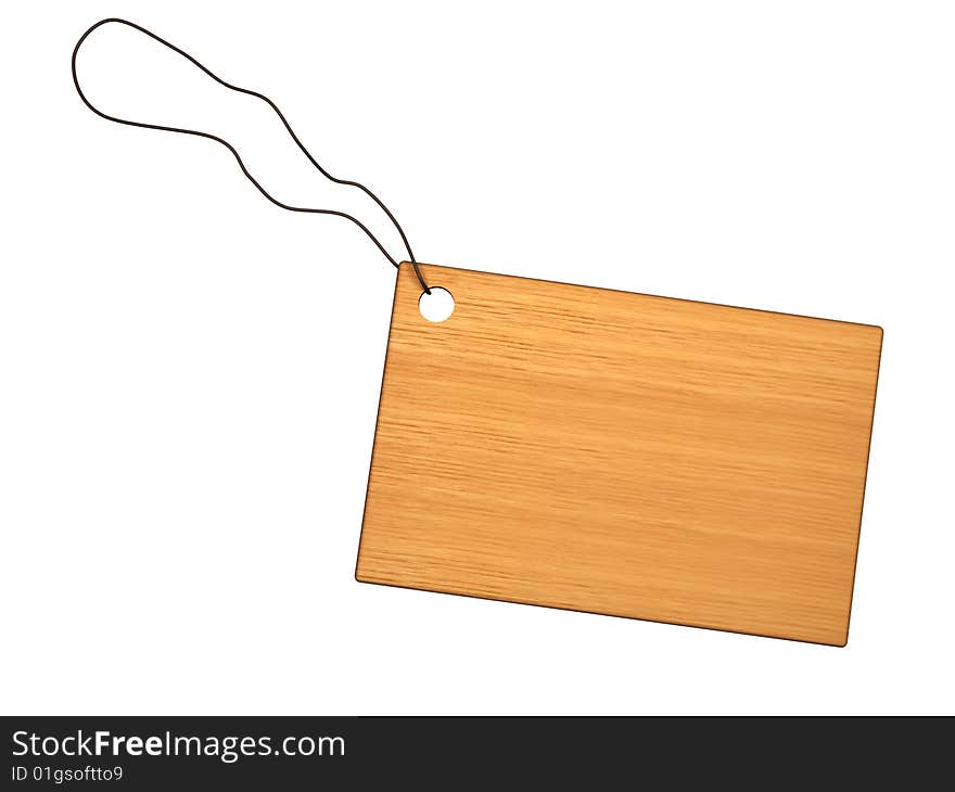 Wooden tag with wire  isolated on white