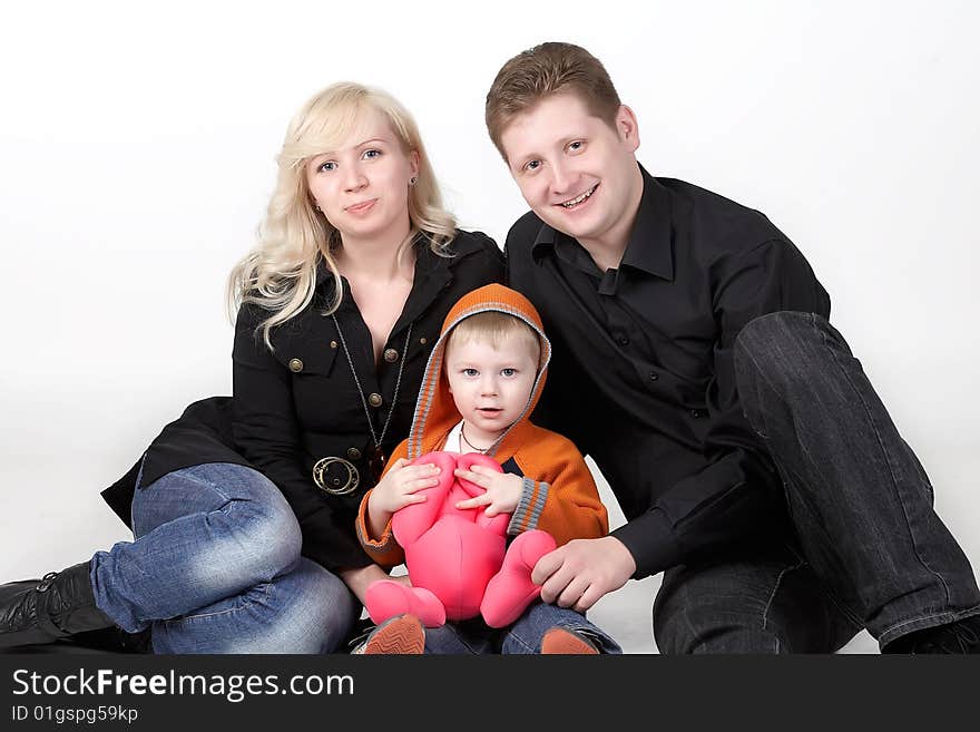 Happy family with baby on white background. Happy family with baby on white background