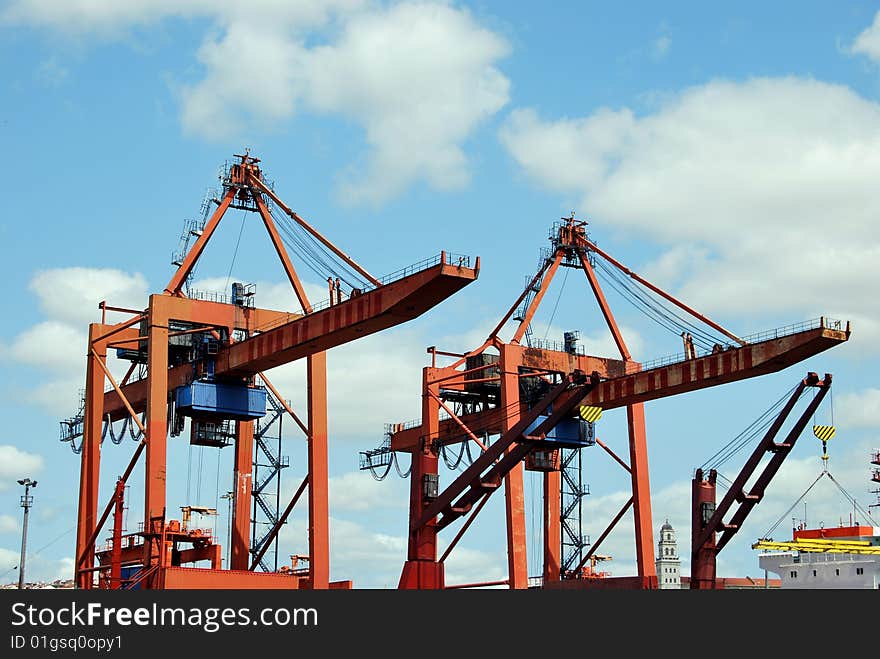 Details of a huge container terminal crane. Details of a huge container terminal crane