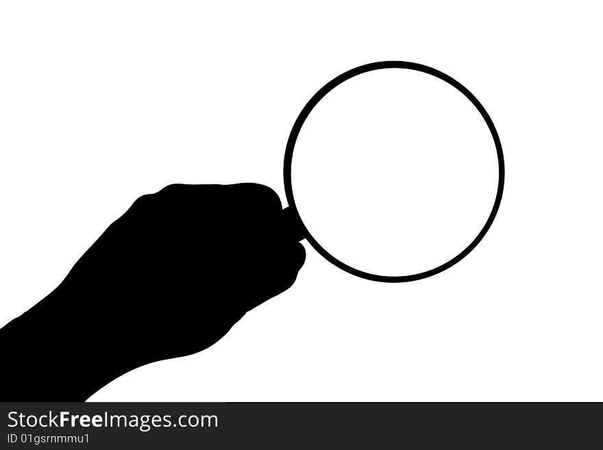 Magnifying glass in hand on white. Magnifying glass in hand on white.