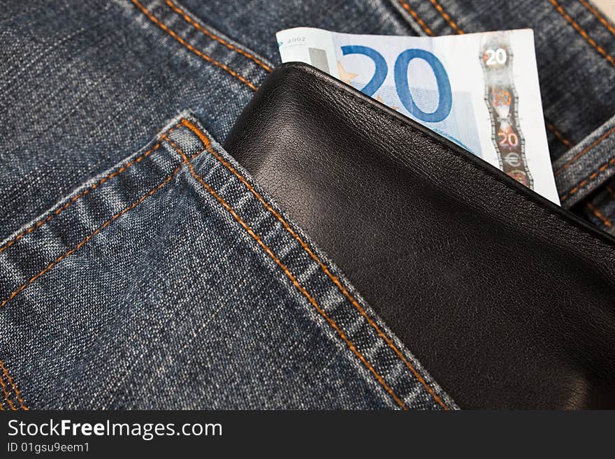 Denim Jeans With A Wallet And A Twenty Euro Note