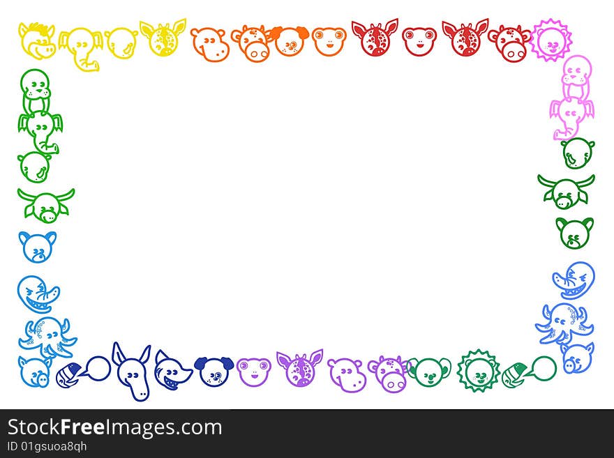 Fun colored frame with animals. Fun colored frame with animals