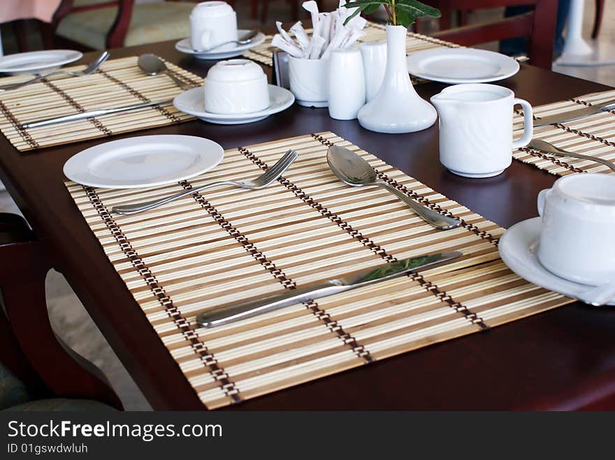 Restaurant table arranged and ready to use