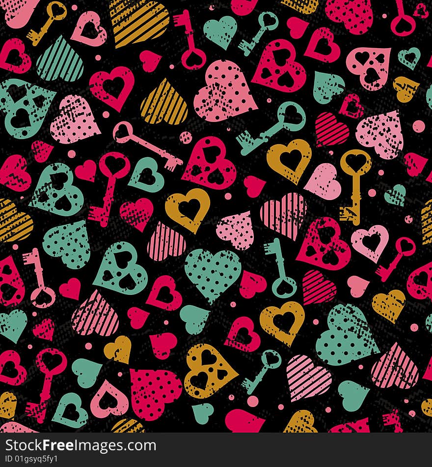 Background with hearts and keys