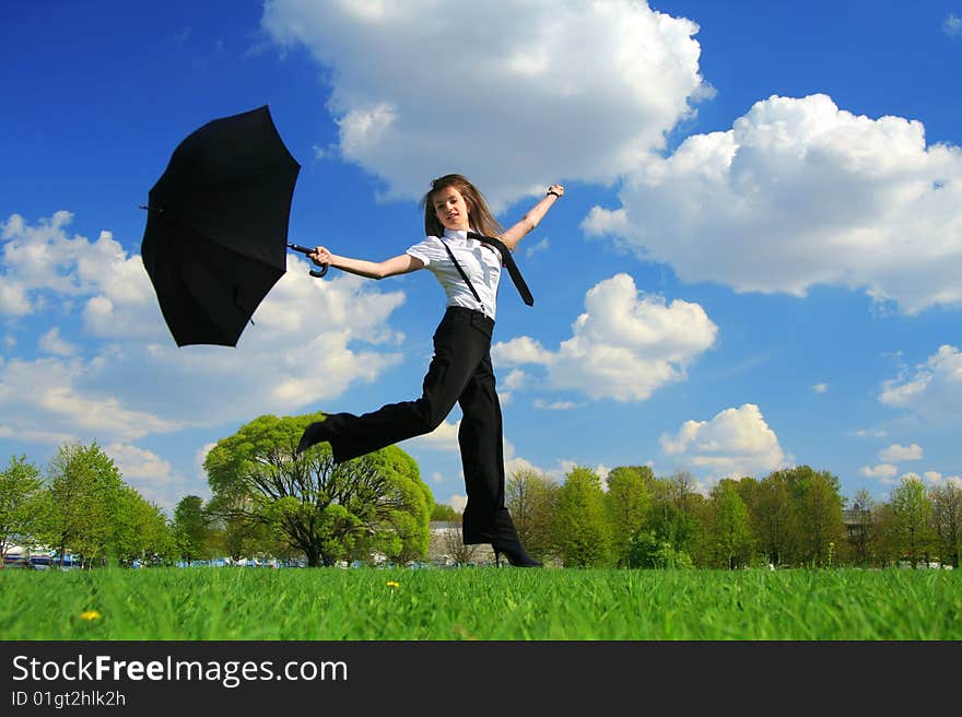 Woman jumping on the field