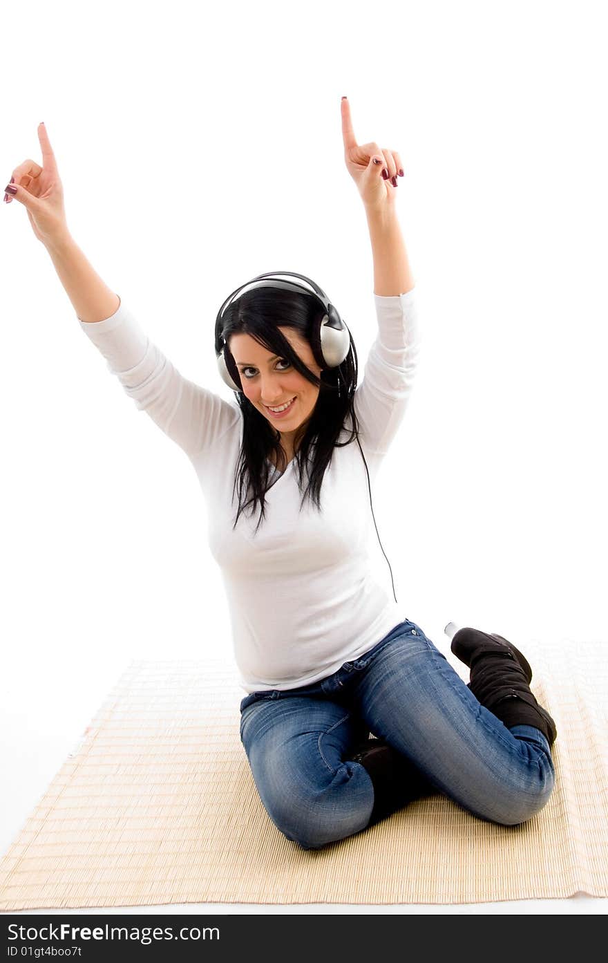 Front view of dancing young woman on an isolated white background. Front view of dancing young woman on an isolated white background