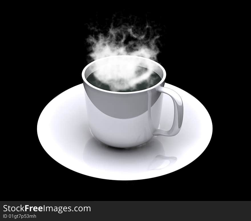 Cup coffee with smoke 3d