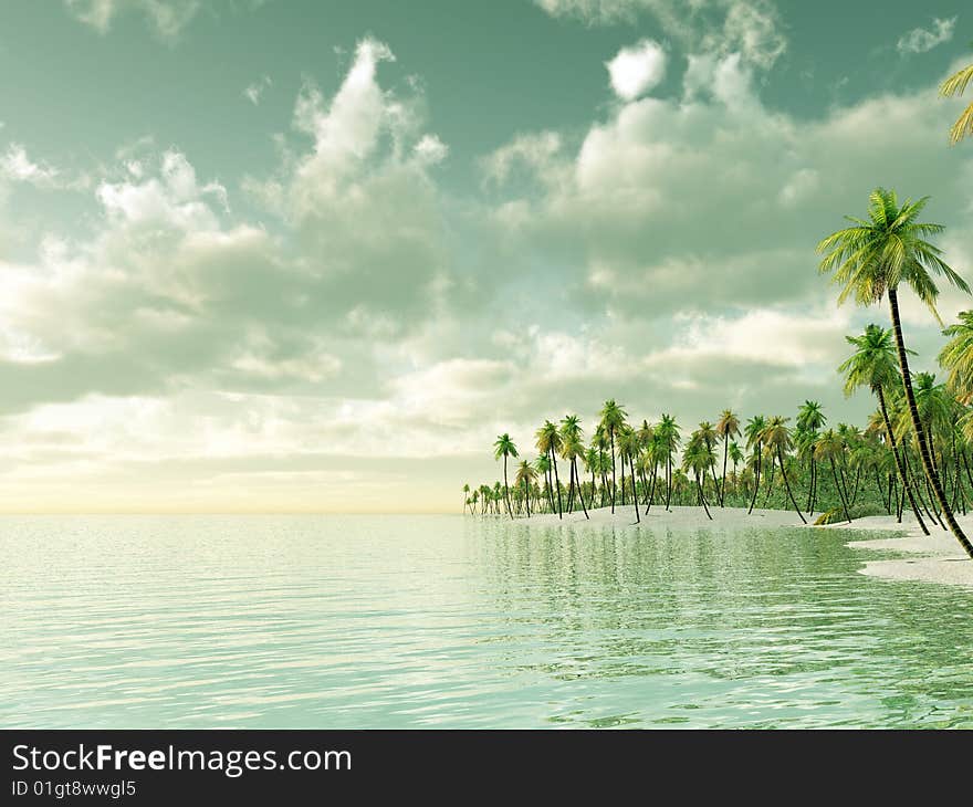 Beautiful tropical island. 3d image